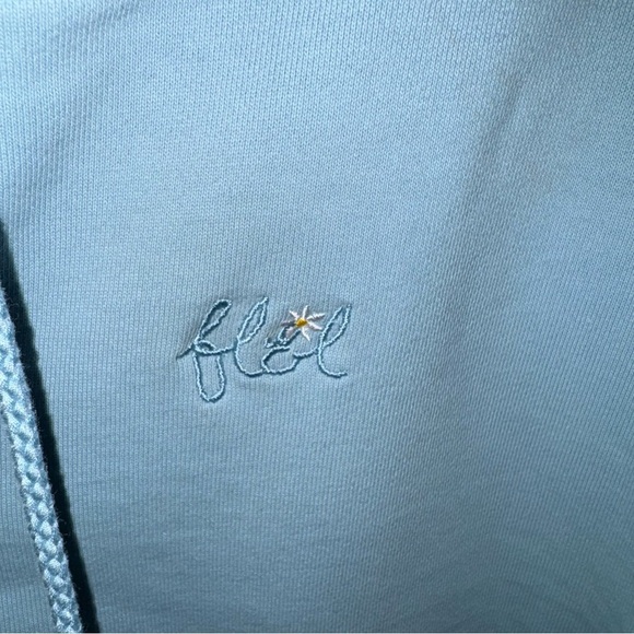 For Love & Lemons Harper Crop Hoodie Blue V Neck Drawstring Sweatshirt Size M‎ - Picture 9 of 13